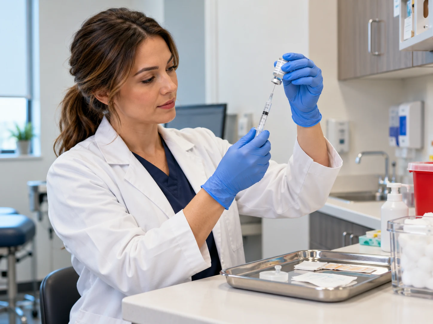 Pharmacist preparing a flu vaccination